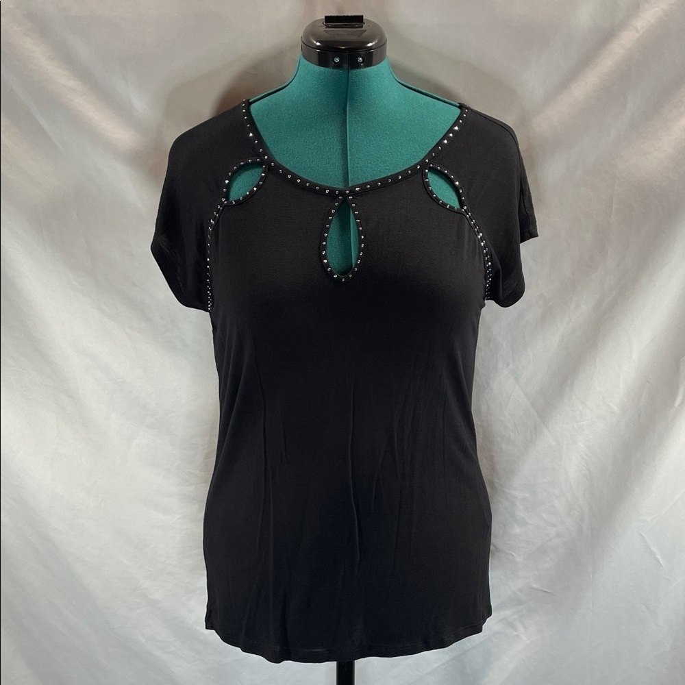 Jennifer Lopez Black Short Sleeve Tee with Stud Accents